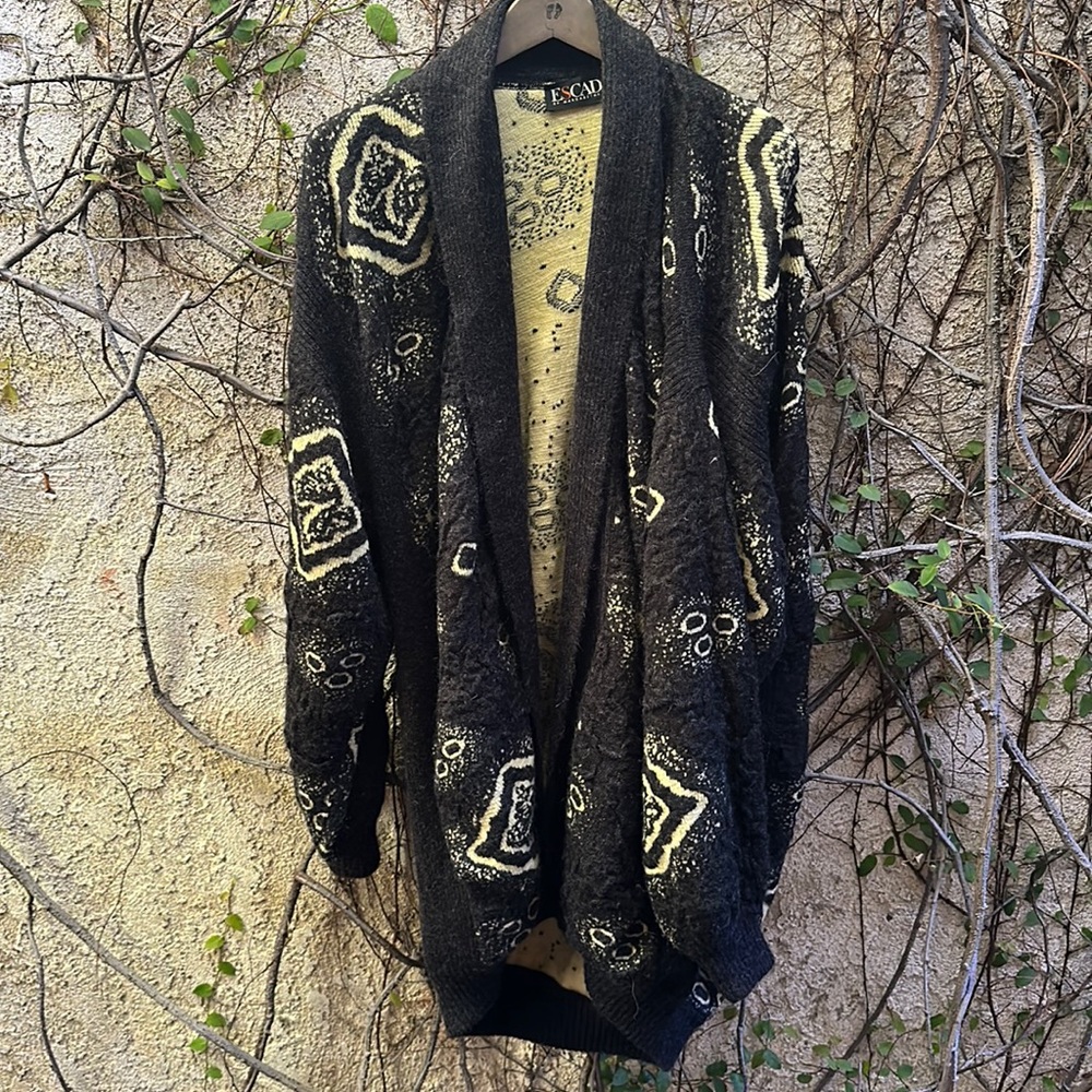 ESCADA by Margaretha Ley vintage black yellow textured oversized cardigan